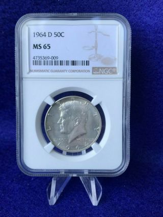 1964 - D Ngc Ms 65 Kennedy 90 Silver Half Dollar 50c Gem Brilliant Uncirculated