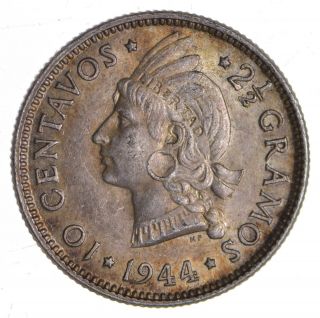 1944 Dominican Republic 10 Centavos - World Silver Coin 984