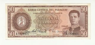 Paraguay 50 Guaranies 1952/1963 Aunc - P197a @
