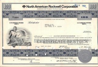 North American Rockwell Corporation Stock Certificate (boeing) 100 Shares 1969