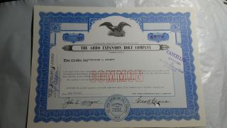 The Arro Expansion Bolt Company Stock Certificate From 1963