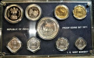 1971 India Proof Set,  Includes Silver 10 Rupees Proof,  Only 1,  594 Minted,  No Box