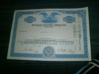 Broadcast Industries 1969 Stock Certificate