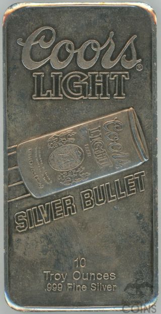 Sunshine Mining Coors Light 10 Troy Oz Fine Silver.  999 Silver Bullet Bar