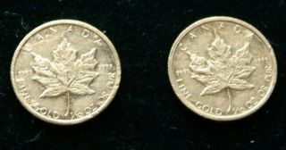 set of 2 1/10 oz Canadian Gold Maple Leaf $5 Coin.  9999 Fine dated 1982 & 1983 2