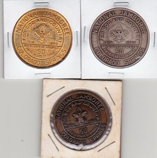 3 1960 National Jamboree Hk 577 Boy Scout Coin Token & Both Restrikes