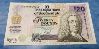 2000 British Royal Bank Of Scotland 20 Pounds Sterling Comm.  Queen Mother Note
