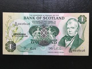 The Bank Of Scotland 1986 £1 One Pound Banknote Unc S/n D93 0016026