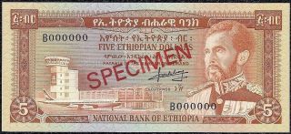 Ethiopia - 5 Dollars 1966,  Unc Specimen