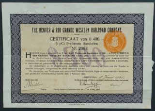 Usa - The Denver And Rio Grande Western Railroad Comp.  - 1925 - 4 Pref.  Stock 6