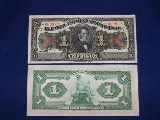 1 Colon Bank Note From Costa Rica Issued 1917 Uncilculated