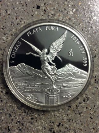 2016 Mexico Libertad 5 Oz Bu Silver Coin Proof In Capsule