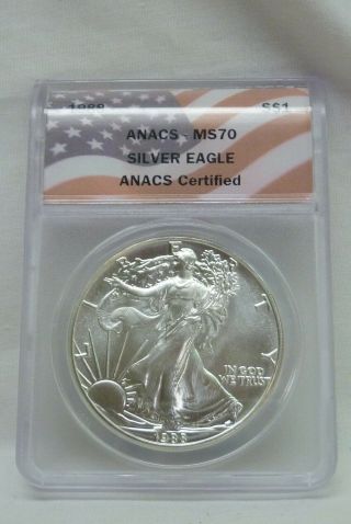 1988 1oz American Silver Eagle Anacs Ms70 I - 9843