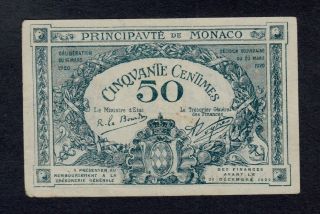 Monaco 50 Centimes (1920) A Pick 3a Vf.