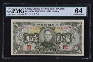 J21a 1943 Central Reserve Bank Of China 100 Yuan Pmg 64 Choice Unc F544342