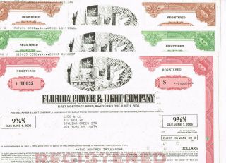Set 3 Florida Power & Light Co. ,  1980s,  Last Set,  Vf