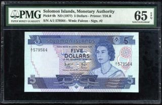 Solomon Islands 5 Dollars Nd 1977 P 6 Gem Unc Pmg 65 Epq