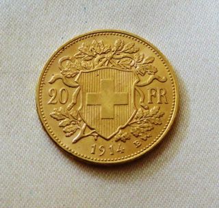 1914 Swiss Gold 20 Francs From W.  W.  2 Army Air Corps Pilot Pack,  USA Ship. 2