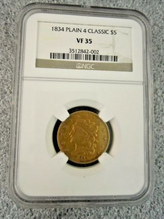 Ngc Vf 1834 Plain 4 Classic $5 Dollar Gold Coin