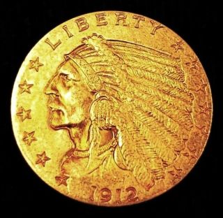 1912 Gold Indian Head $2.  50 Quarter Eagle Fine Gold Bullion Coin -