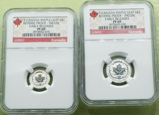 2 – 2015 Canada Silver Maple Leaf Coins $1 & $2 Reverse Proof Early Release Pf69