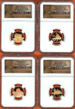2009 (4) Coin Lincoln Cent Set Ngc Pr70 Edge View Holders (1 Year Mintage Only)