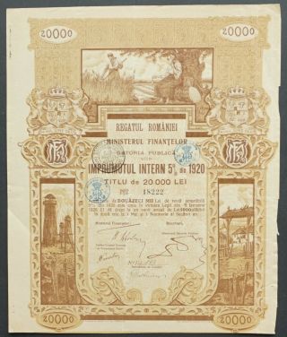 Romania - Kingdom Of Romania - 1920 - 5 Gold Bond For 20.  000 Lei