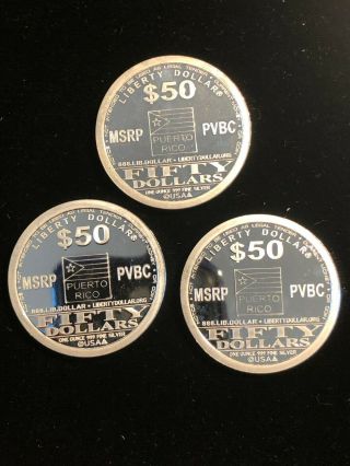 Three (3) 2008 $50 1 Oz.  999 Fine Silver Coins Hallmarked Norfed Puerto Rico