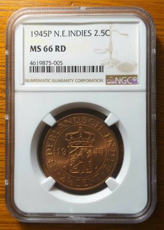 Netherlands Indies 2.  5 Cents 1945 - Ngc Ms 66 Rd