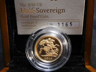 E5 Great Britain 2010 Gold Half Sovereign Proof W/ Box &