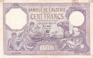 Banque De Algeria 100 Francs 1936 P - 81 Af Archambaud