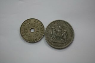 Rhodesia & Nyasaland Half Crown 1956,  Southern Rhodesia Penny 1935 B18 Xz25