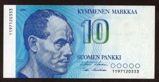 Finland 10 Markkaa 1986 Pick 113,  Unc