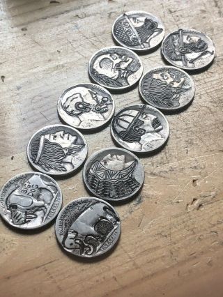 Ten Bulk Hobo Nickel Coin Art Real Hand Carved