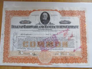 Collectible Old Louisville,  Kentucky - 1939 Belknap Hardware Stock Certificate