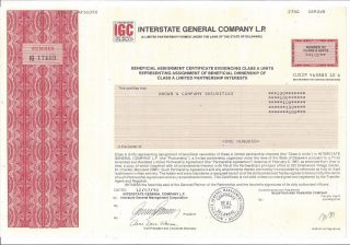 Interstate General Company Lp.  1990 Certificate Of Beneficial Ownership In Lim