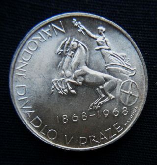 1968 Czechoslovakia Silver Coin 10 Korun Unc Prague National Theater