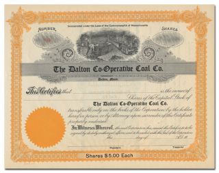 Dalton Co - Operative Coal Co.  Stock Certificate (massachusetts)
