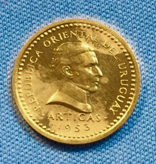 Uruguay Gold Proof Pattern Centesimo 1953,  Km - Pn46 1 Of Only 100 Minted