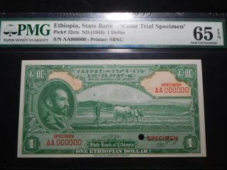 X82 Africa Ethiopia State Bank Nd (1945) Dollar P - 12cts Pmg Gem Unc - 65 Epq