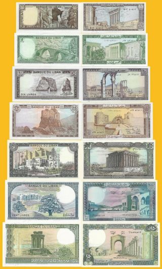 Lebanon Set 1,  5,  10,  25,  50,  100,  250 Lira P - 61 - 67 1980 - 1988 Unc Banknote