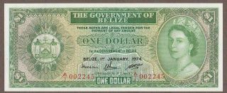 1974 Belize 1 Dollar Note Unc