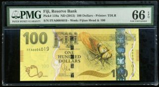 Fiji 100 Dollars Nd 2013 P 119 Gem Unc Pmg 66 Epq Nr