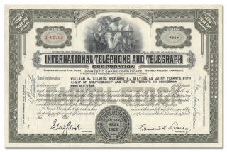 International Telephone And Telegraph Corporation Stock Certificate (itt)