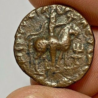 ANCIENT INDO GREEK BRONZE COIN TETRADRACHM SOTER I 8.  1gr 22.  0mm 2