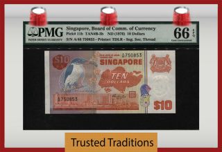 Tt Pk 11b Nd (1976) Singapore 10 Dollars " Kingfisher " Pmg 66q Gem Uncirculated