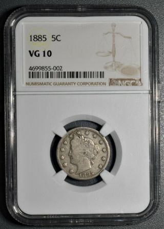 1885 Liberty Nickel,  Ngc Certified Vg 10,  Lt12
