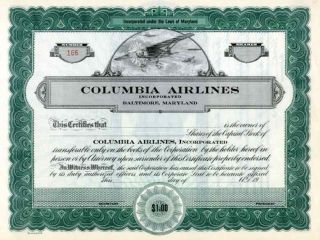 19_ Columbia Airlines Stock Certificate