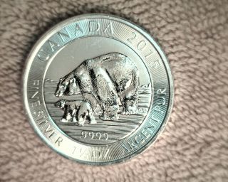 2015 Canada Polar Bear & Cub 1 1/2 Oz Fine Silver.  9999 Argent Pur 8 Dollars 3 M