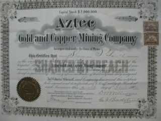 Aztec Gold And Copper Mining Company 1901 Maine Stock Certificate